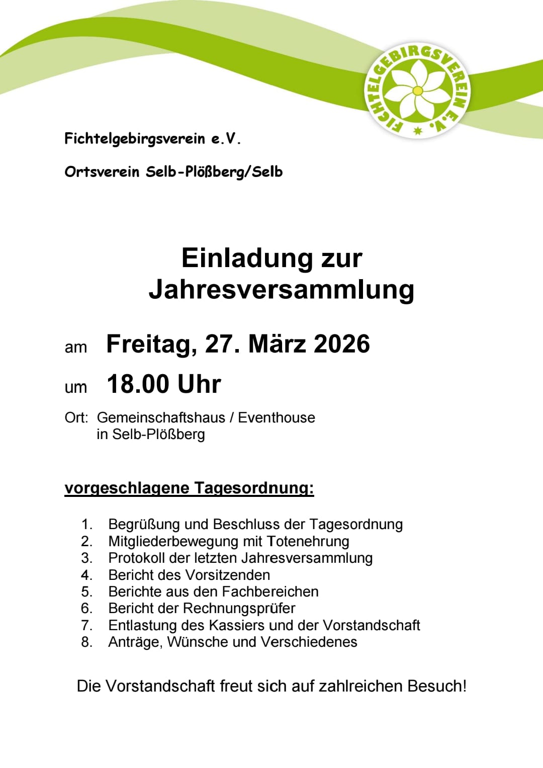 Mehr über den Artikel erfahren Einladung zur Jahresversammlung